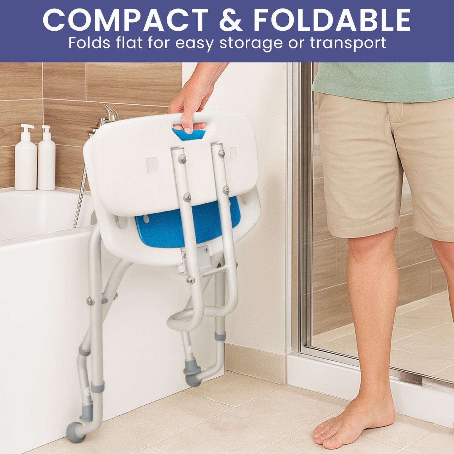 Orthonica Compact Foldable Commode Shower Chair - Adjustable Aluminium Frame
