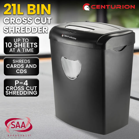 Centurion 21L Cross-Cut Shredder, 10-Sheet, Paper, CD & Credit Card Shredding - SuperSaverAU - view 2