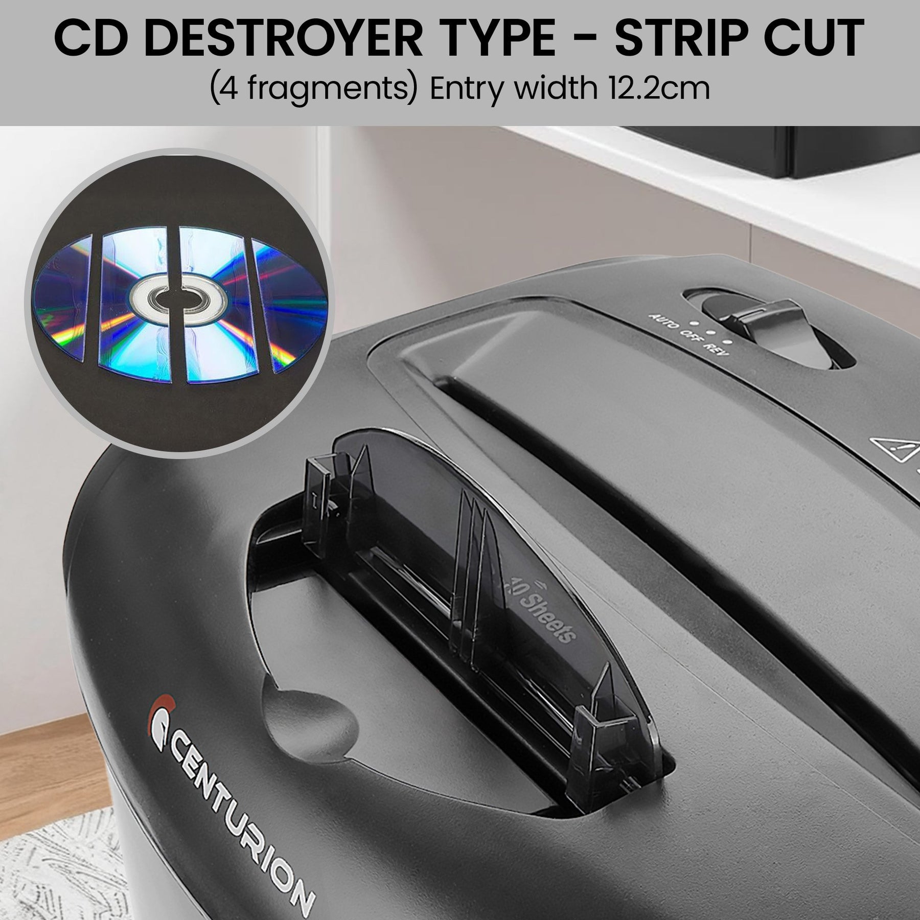 Centurion 21L Cross-Cut Shredder, 10-Sheet, Paper, CD & Credit Card Shredding - SuperSaverAU - view 8