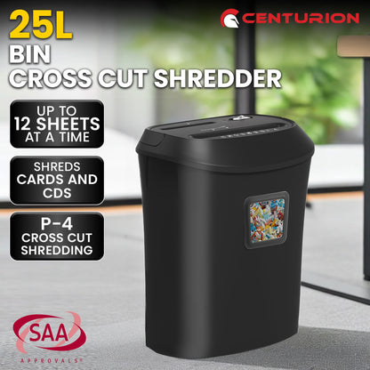 Centurion 12-Sheet Electric Cross-Cut Paper Shredder with 25L Bin - Home Office