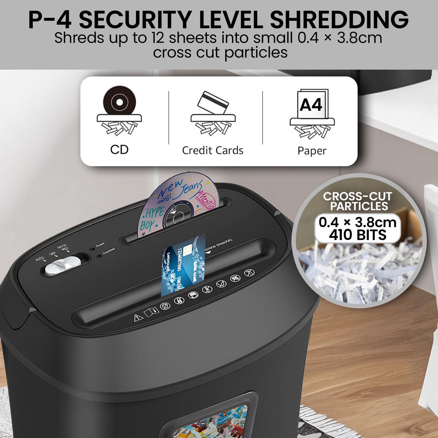 Centurion 12-Sheet Electric Cross-Cut Paper Shredder with 25L Bin - Home Office