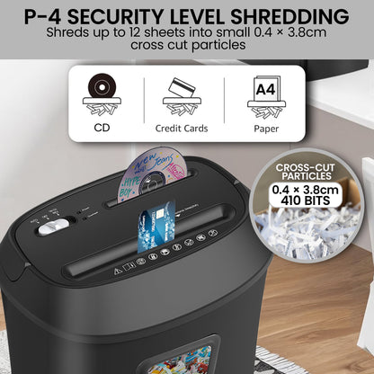 Centurion 12-Sheet Electric Cross-Cut Paper Shredder with 25L Bin - Home Office