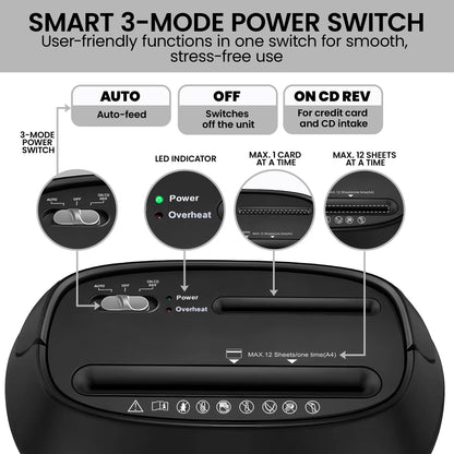 Centurion 12-Sheet Electric Cross-Cut Paper Shredder with 25L Bin - Home Office