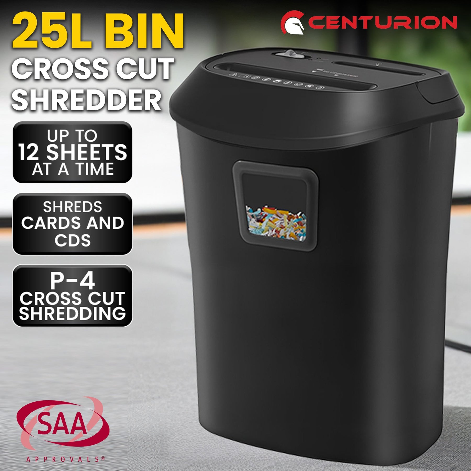 Centurion 12-Sheet Electric Cross-Cut Paper Shredder with 25L Bin - Home Office - SuperSaverAU - view 2