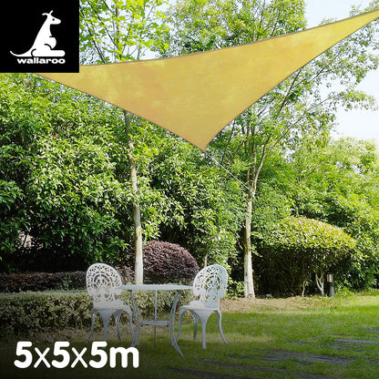 Wallaroo Shade Sail 5m Triangle - Desert Sand, UV Block, Breathable Fabric