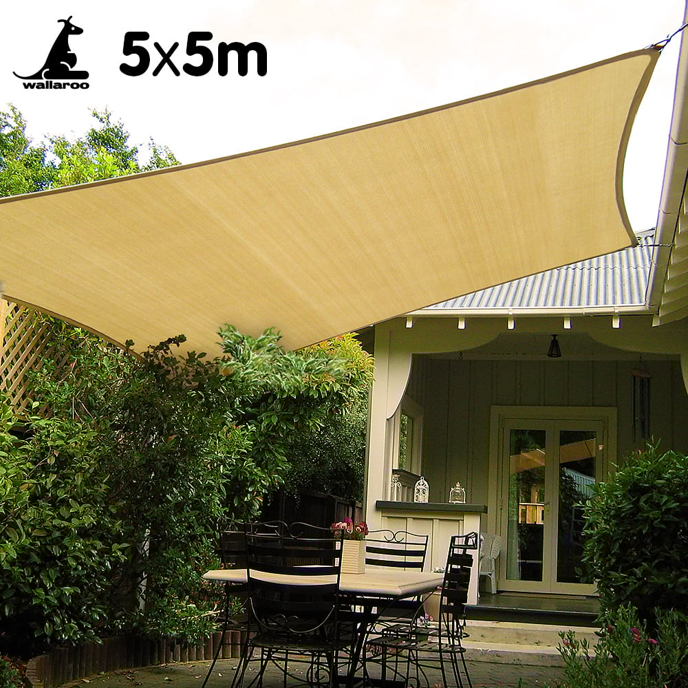 Wallaroo Shade Sail 5m x 5m - Desert Sand, UV Block, Breathable Fabric