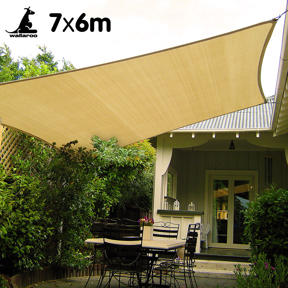 Wallaroo Shade Sail 7m x 6m - Desert Sand, UV Block, Breathable Fabric