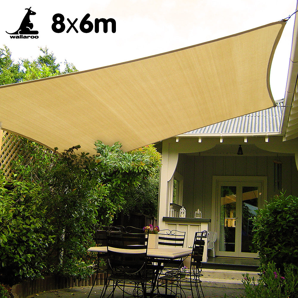 Wallaroo Shade Sail 8m x 6m - Desert Sand, UV Block, Breathable Fabric - SuperSaverAU - view 2