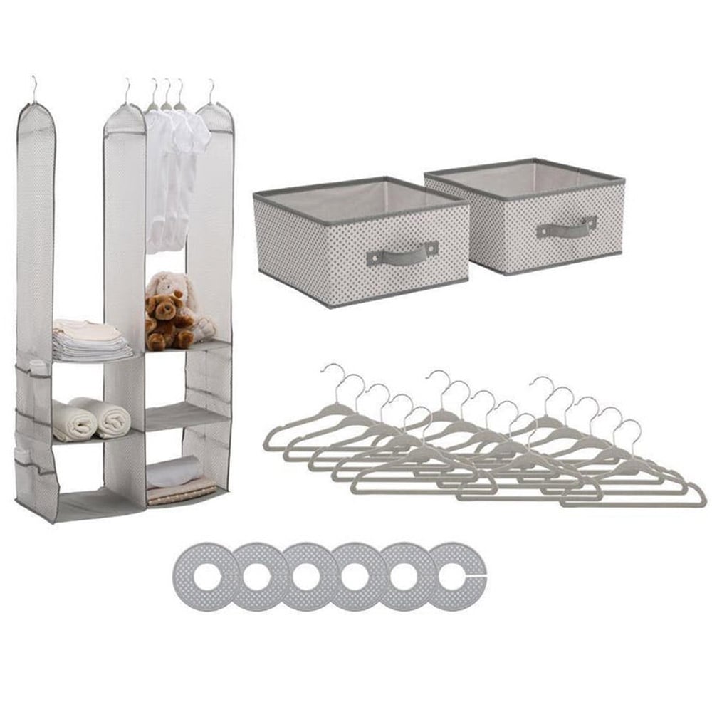 Delta Children 24-Piece Nursery Storage Set - Cool Grey, Includes Hangers & Organizer - SuperSaverAU - view 2