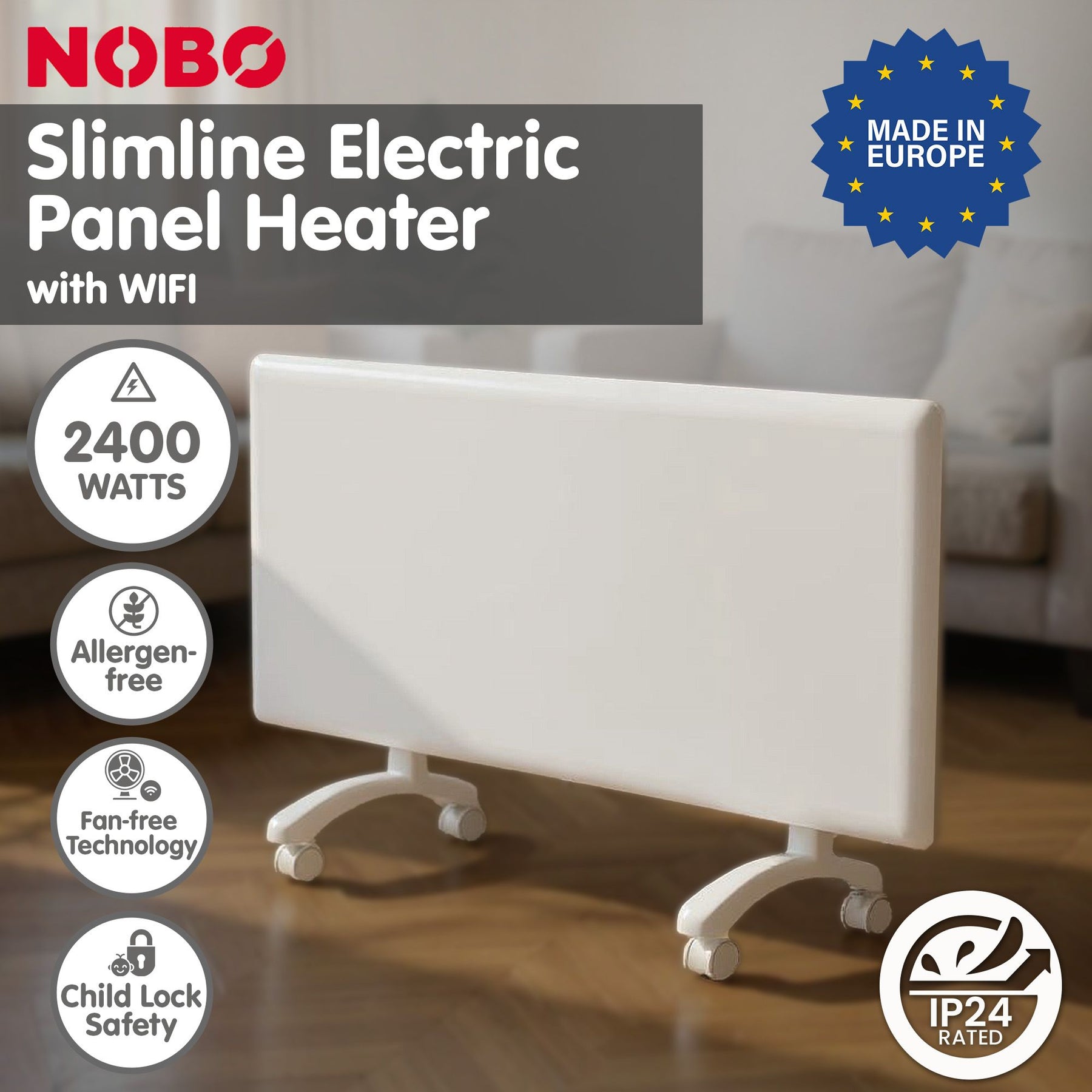 Nobo 2400W T2-NTL4R24 Slimline Wi-Fi Electric Panel Heater - Refurbished - SuperSaverAU - view 2