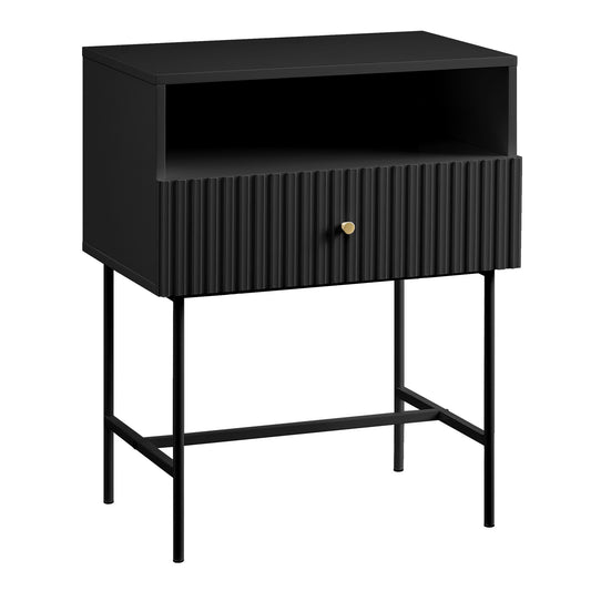 Sarantino Cecil Black Slender Fluted Bedside Table