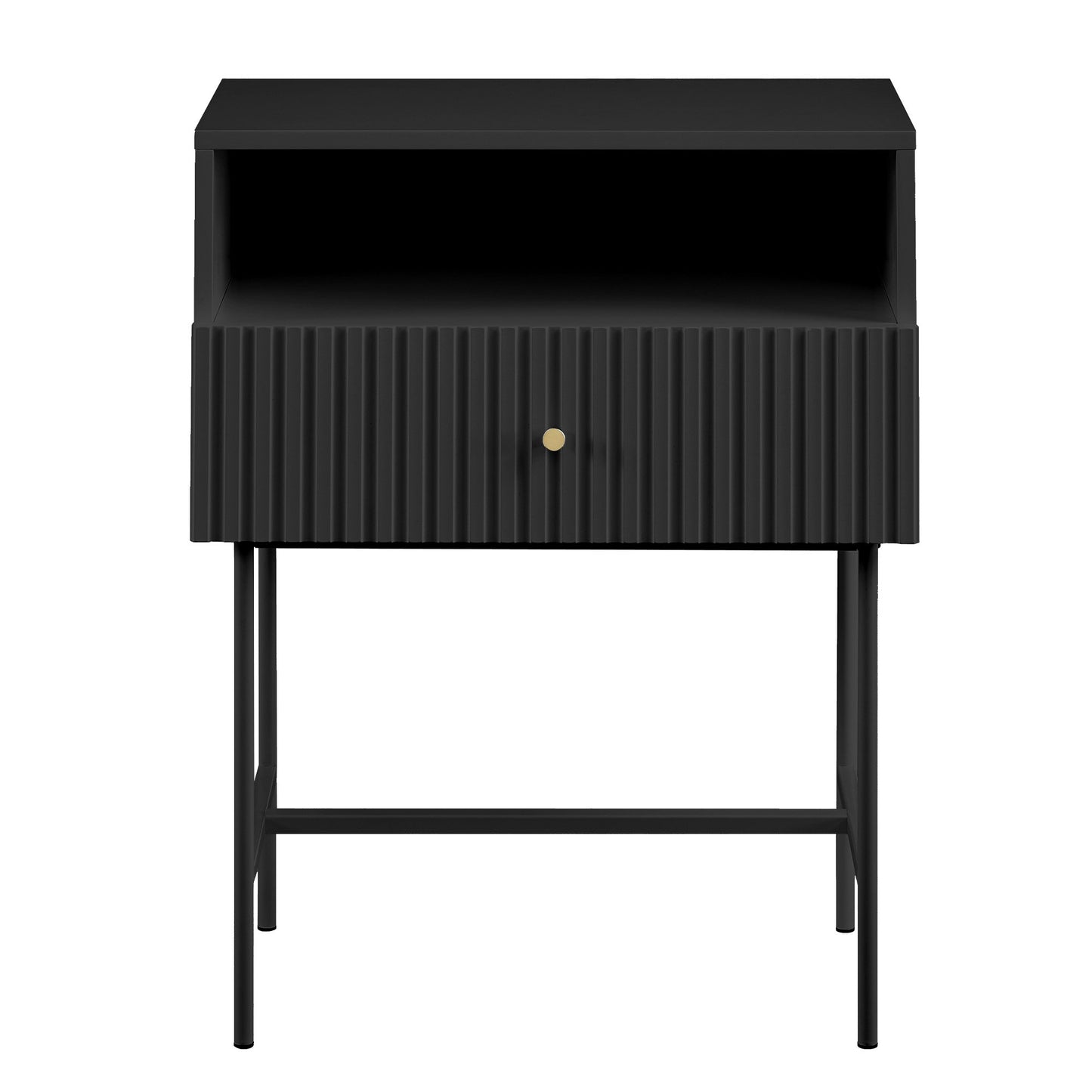 Sarantino Cecil Black Slender Fluted Bedside Table