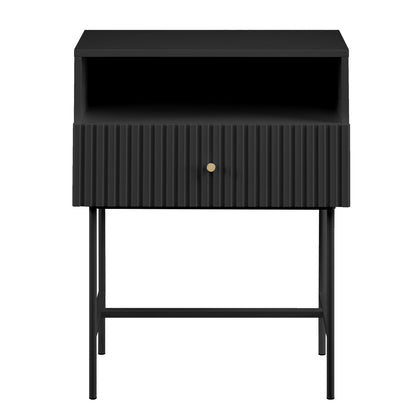 Sarantino Cecil Black Slender Fluted Bedside Table