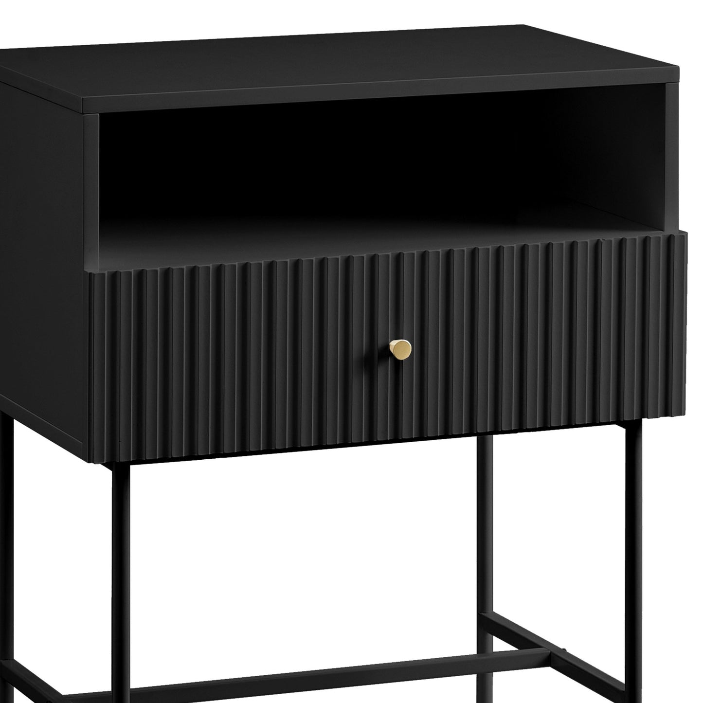 Sarantino Cecil Black Slender Fluted Bedside Table