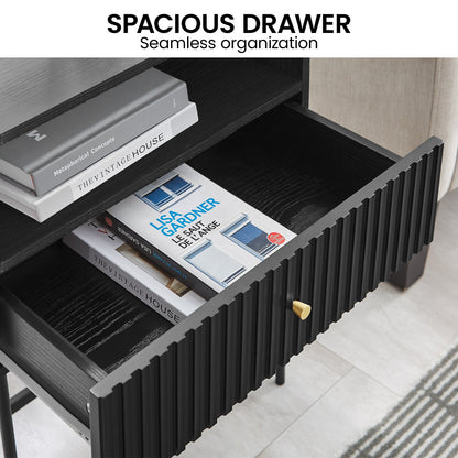 Sarantino Cecil Black Slender Fluted Bedside Table