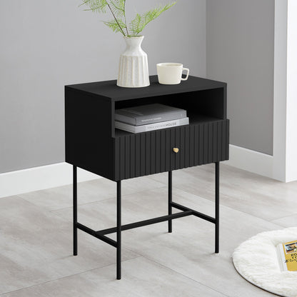 Sarantino Cecil Black Slender Fluted Bedside Table