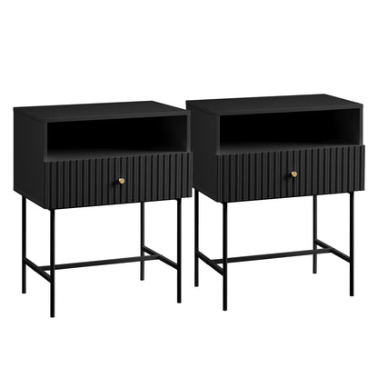 Sarantino Cecil Black Slender Fluted Bedside Table