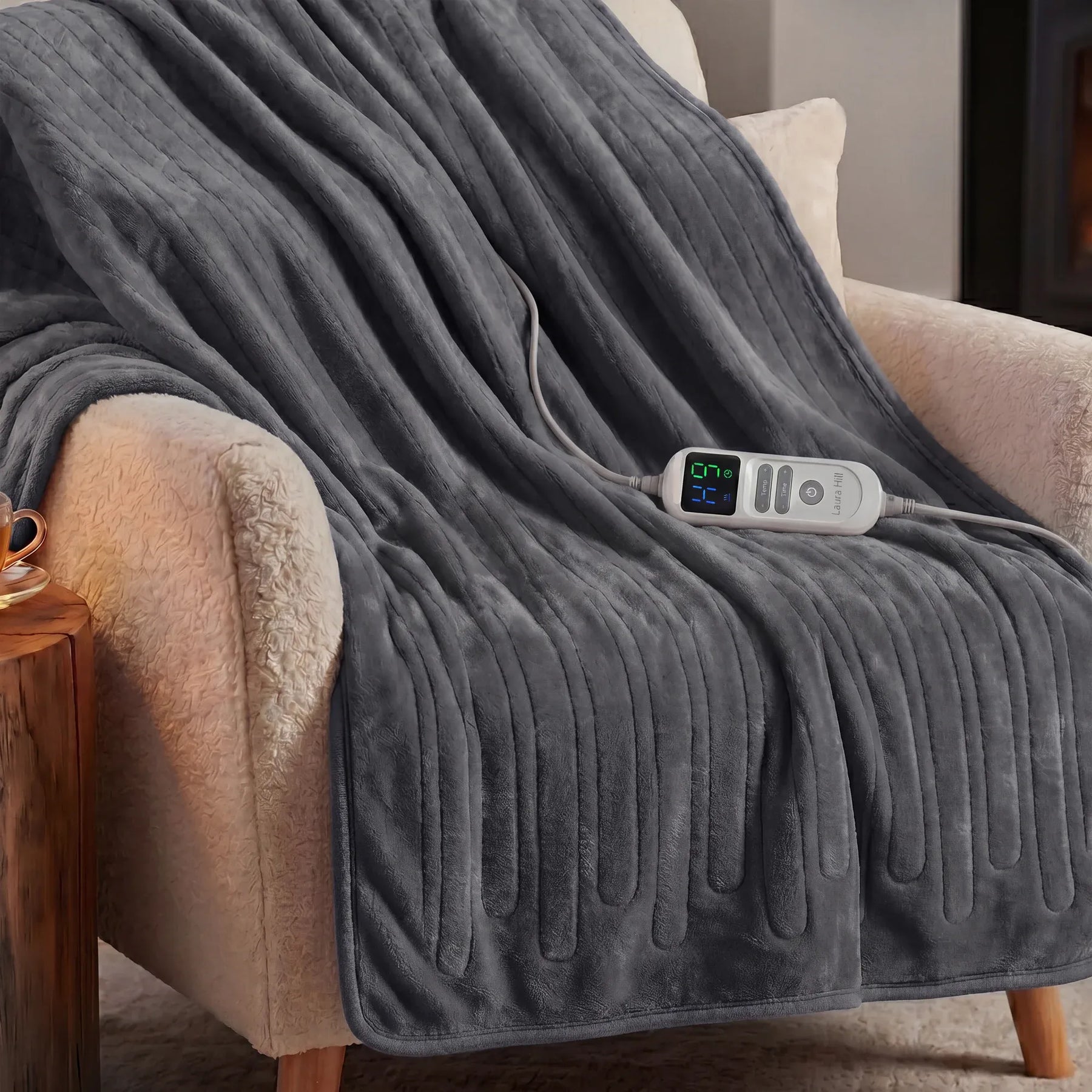 Laura Hill XL Electric Heated Blanket Throw – Grey 200 x 180cm, 10 Heat Settings
