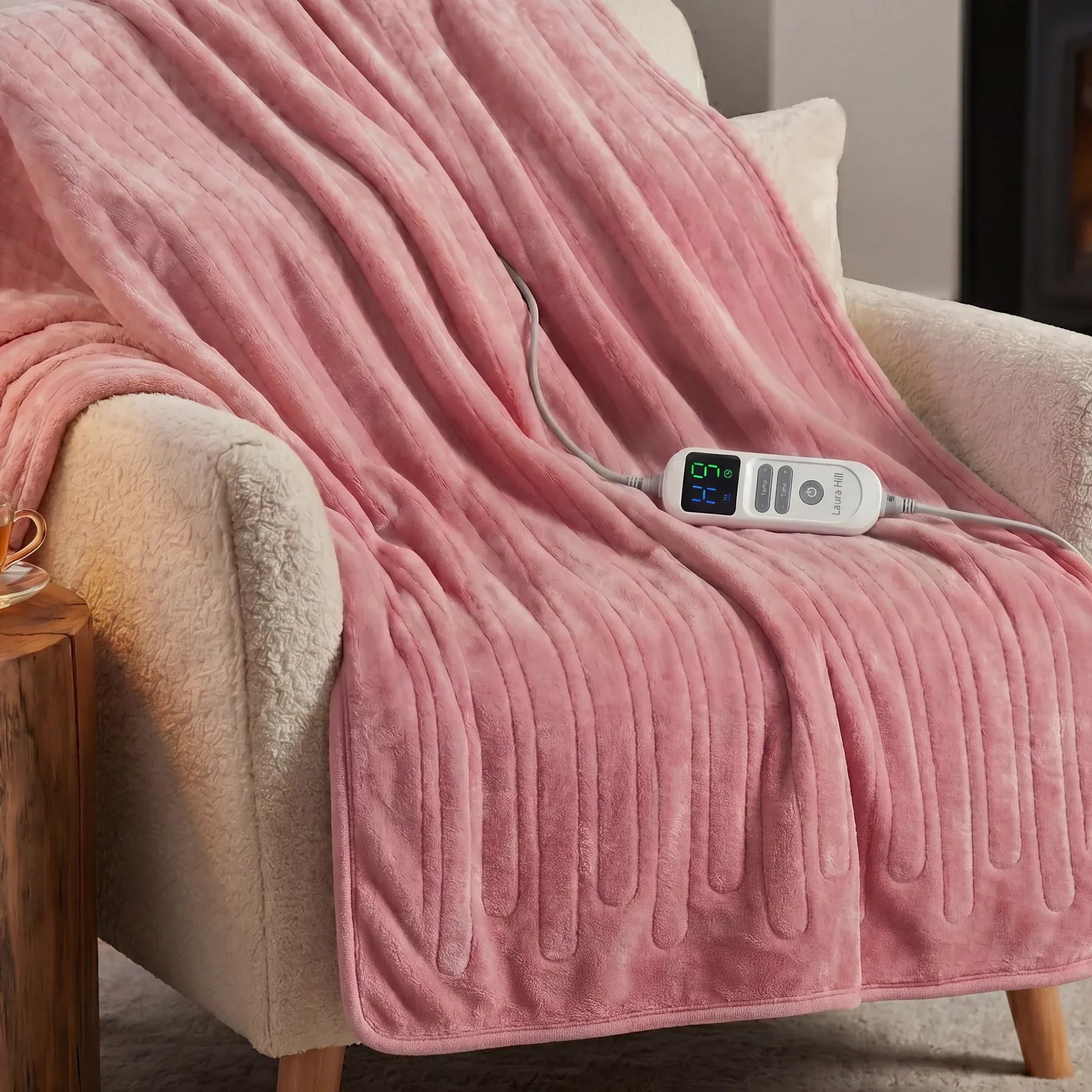 Laura Hill XL Electric Heated Blanket Throw – Pink 200 x 180cm, 10 Heat Settings