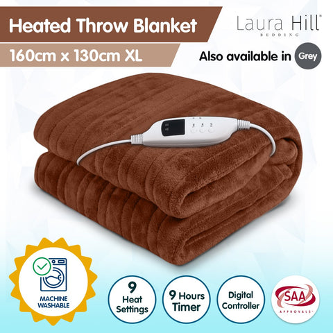 Laura Hill Electric Blanket Throw Rug Coral Fleece 160x130 cm 9 Temp Settings - SuperSaverAU - view 2