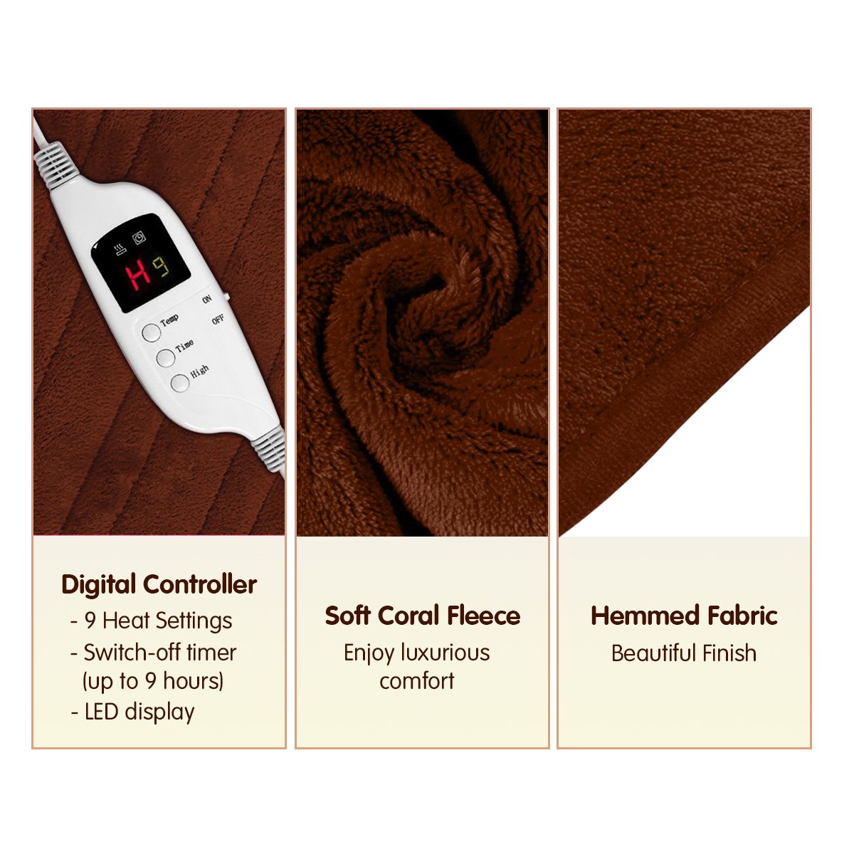 Laura Hill Electric Blanket Throw Rug Coral Fleece 160x130 cm 9 Temp Settings - SuperSaverAU - view 3