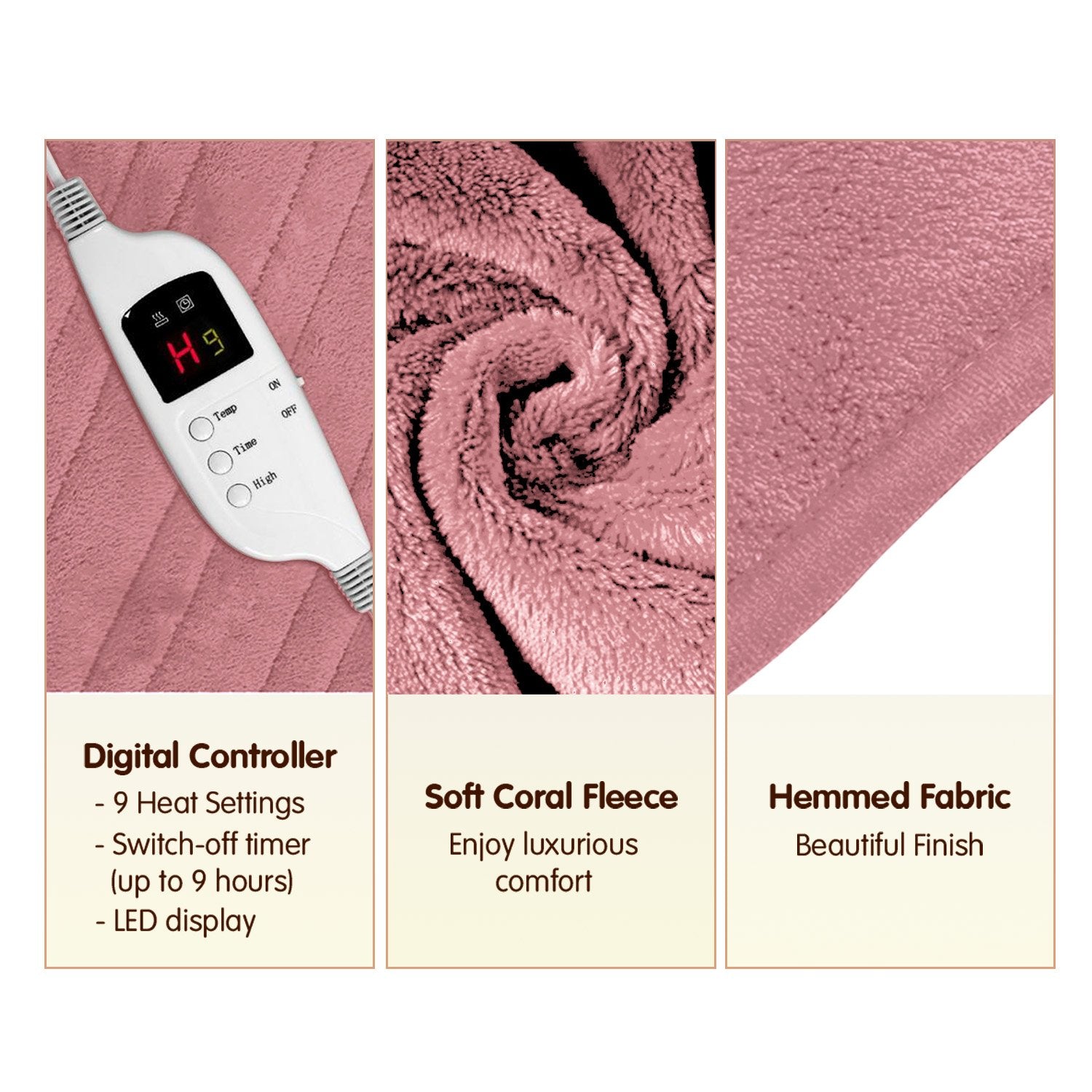Laura Hill Electric Blanket Throw Rug Coral Fleece 160x130 cm, 9 Temp Settings - SuperSaverAU - view 2