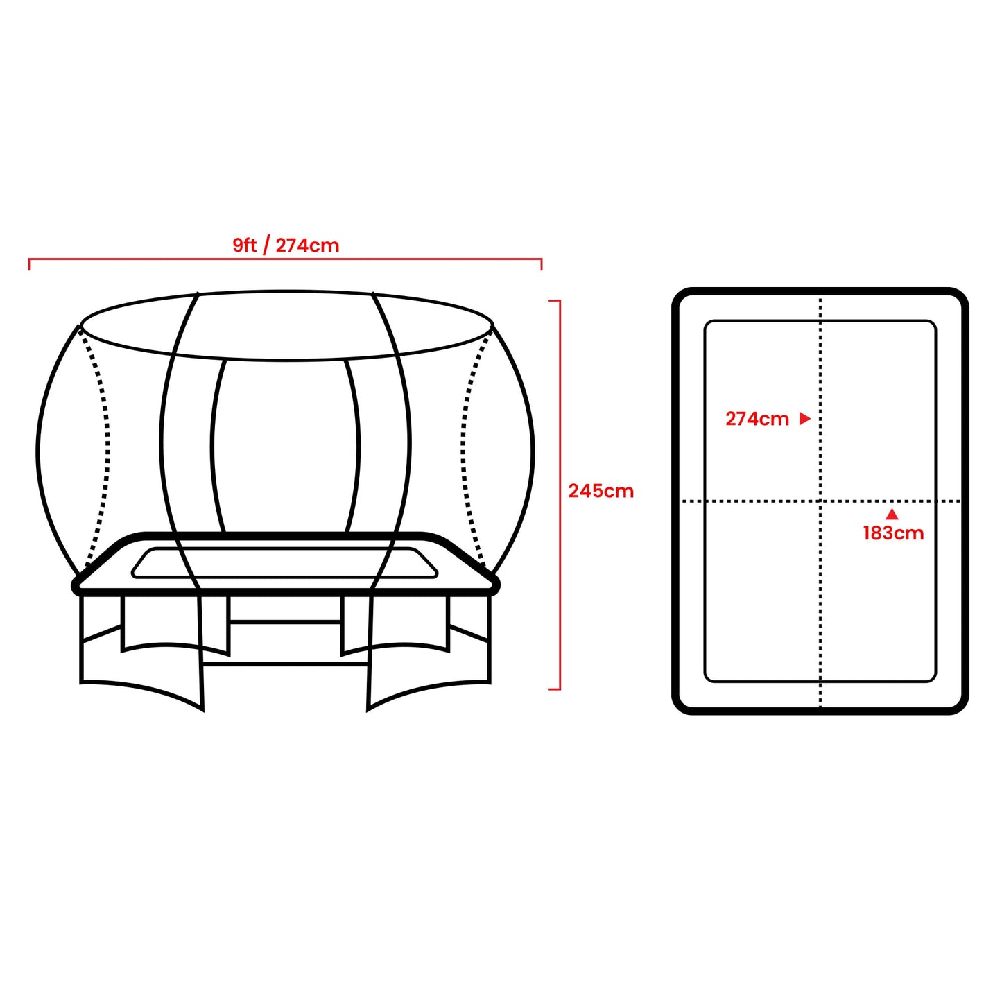 Kahuna 6ft x 9ft Rectangular Outdoor Trampoline with Basketball Set & Safety Net