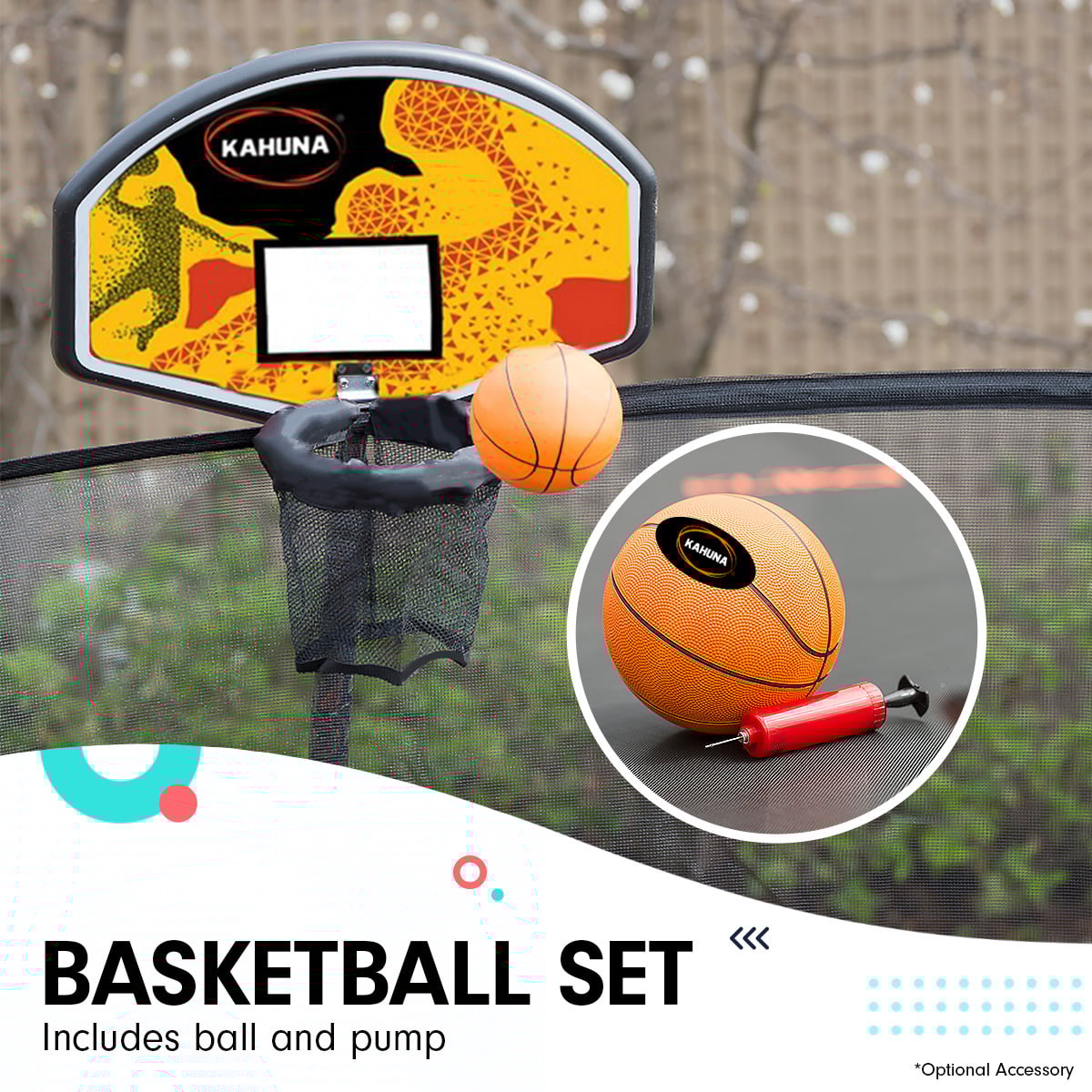 Kahuna 6ft x 9ft Rectangular Outdoor Trampoline with Basketball Set & Safety Net