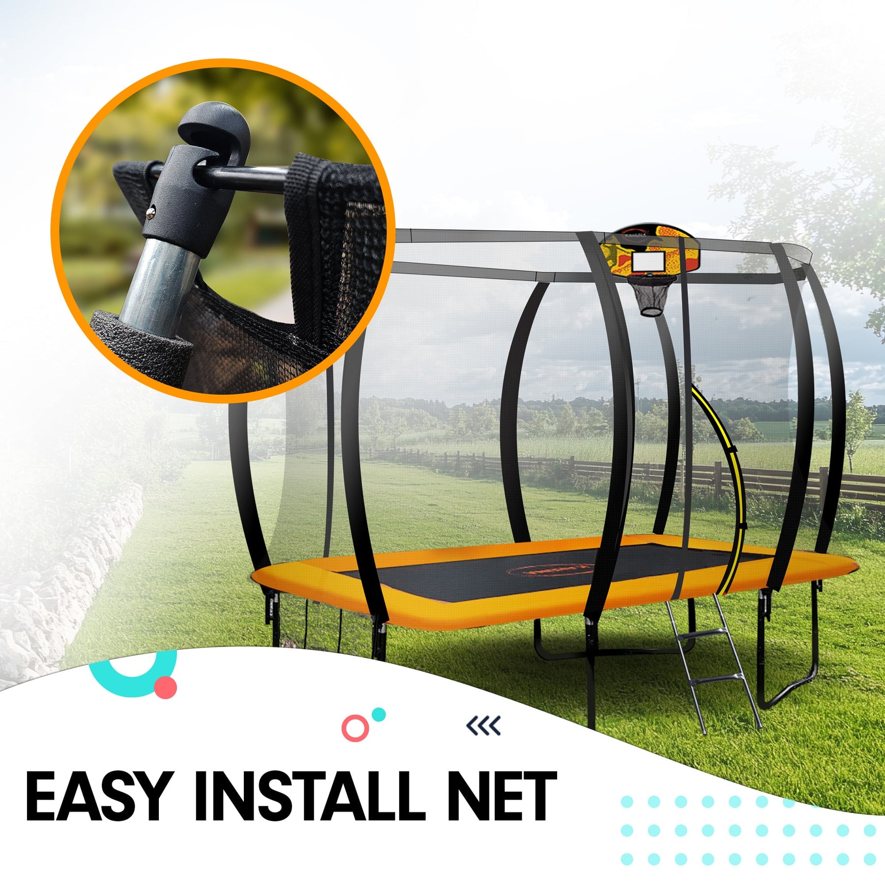 Kahuna 6ft x 9ft Rectangular Outdoor Trampoline with Basketball Set & Safety Net - SuperSaverAU - view 10