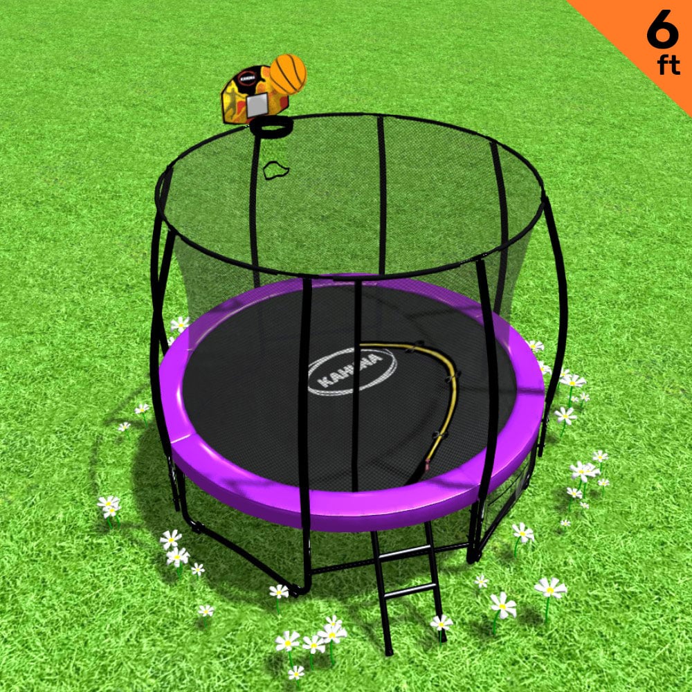 Kahuna 6ft Trampoline with Net, Ladder, Basketball Set & Safety Pad - Purple - SuperSaverAU - view 2