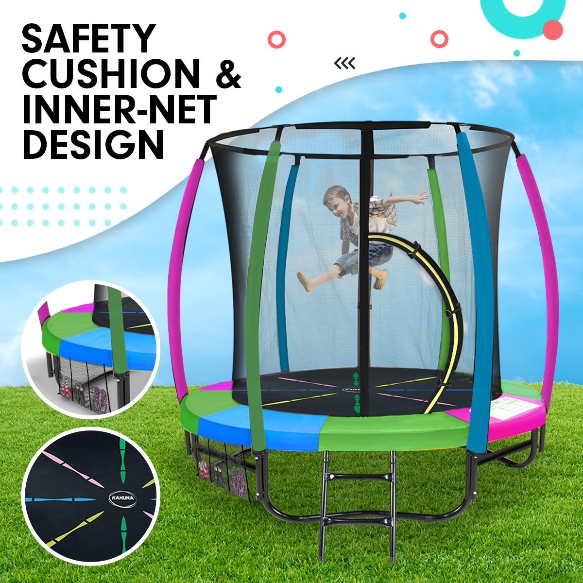 Kahuna 6ft Trampoline with Safety Net, UV-Stabilised Padding, Ladder & Shoe Tidy - SuperSaverAU - view 5