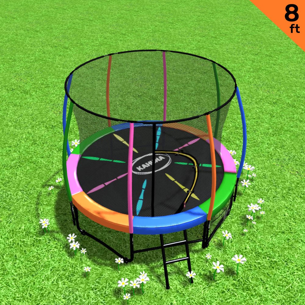Kahuna 8ft Outdoor Rainbow Trampoline For Kids And Children Suited For Fitness Exercise Gymnastics With Safety Enclosure - SuperSaverAU - view 2
