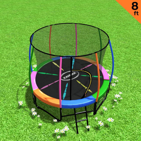 Kahuna 8ft Outdoor Rainbow Trampoline For Kids And Children Suited For Fitness Exercise Gymnastics With Safety Enclosure - SuperSaverAU - view 2