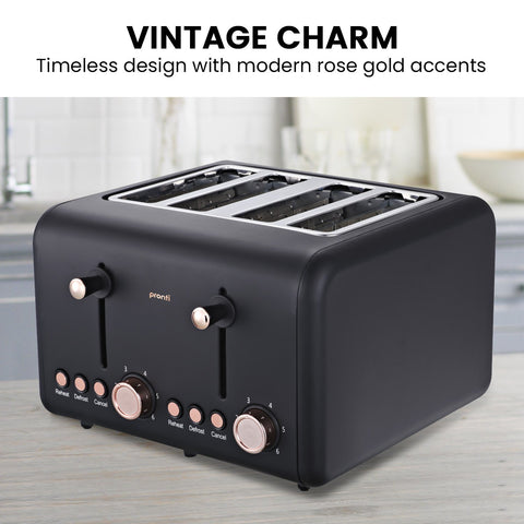 Pronti 4 Slice Toaster Rose Trim Collection - Black - SuperSaverAU - view 2