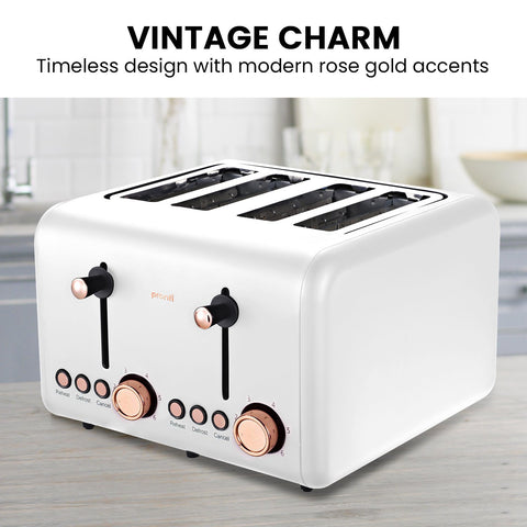 Pronti 4-Slice Toaster with Rose Gold Trim, 6 Toast Settings, Stainless Steel - SuperSaverAU - view 2