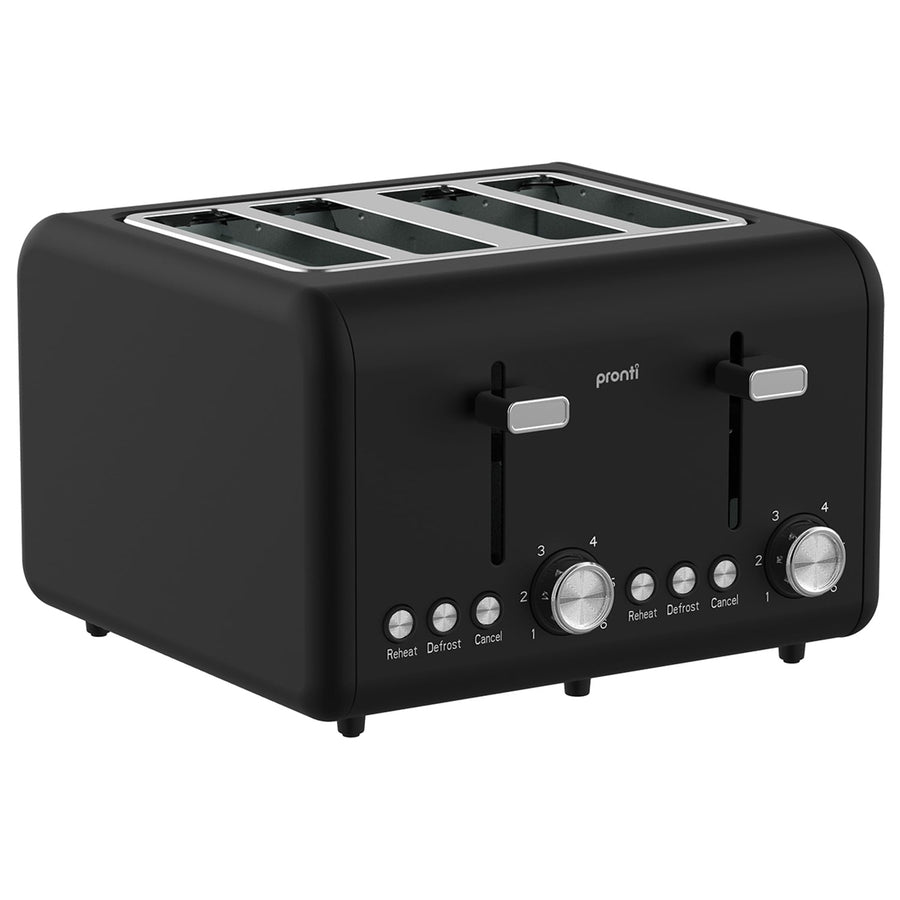 Pronti Silver Noir 4 Slice Toaster with Dual Controls
