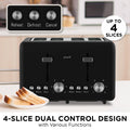 Pronti Silver Noir 4 Slice Toaster with Dual Controls