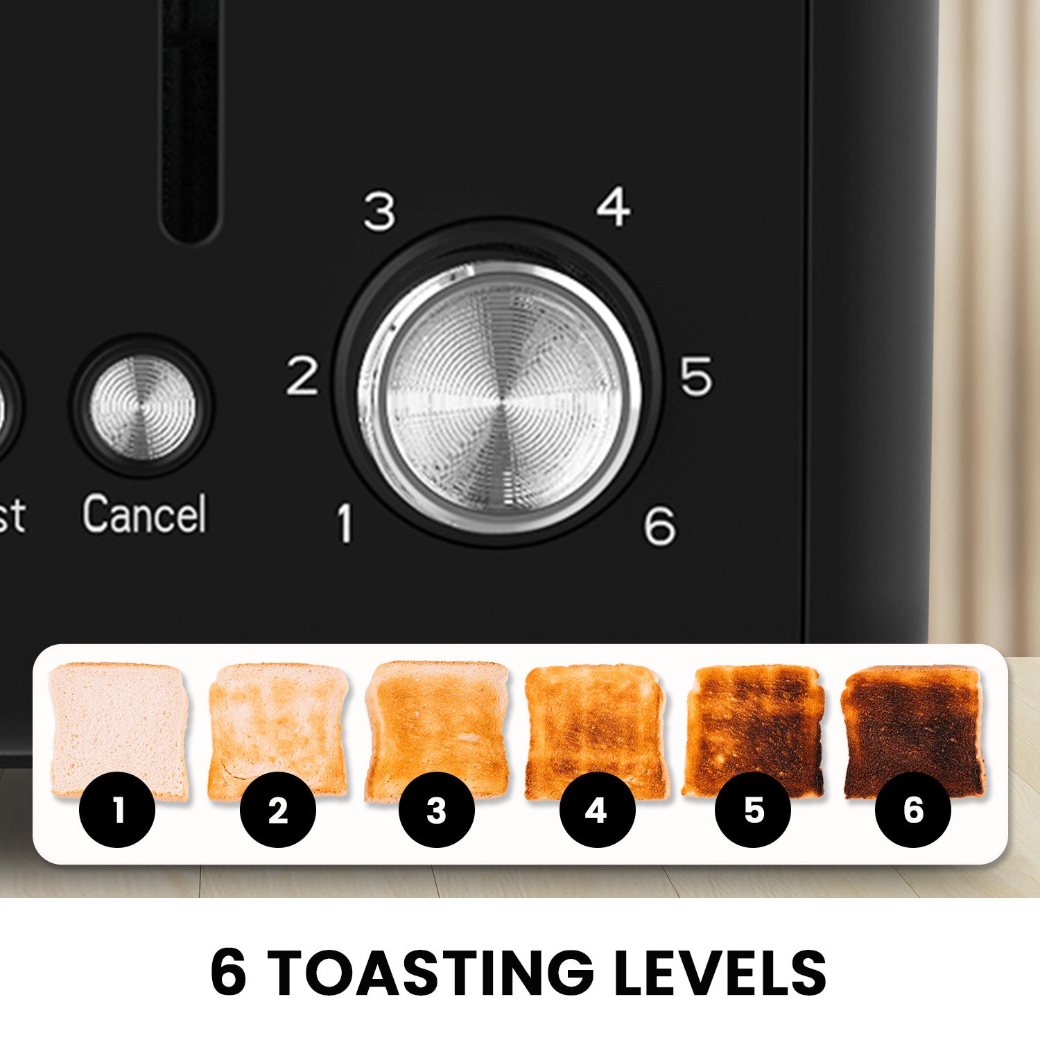 Pronti Silver Noir 4 Slice Toaster with Dual Controls