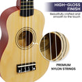 Karrera 21 Inch Natural Wooden Ukulele with Nylon Strings and Geared Tuners