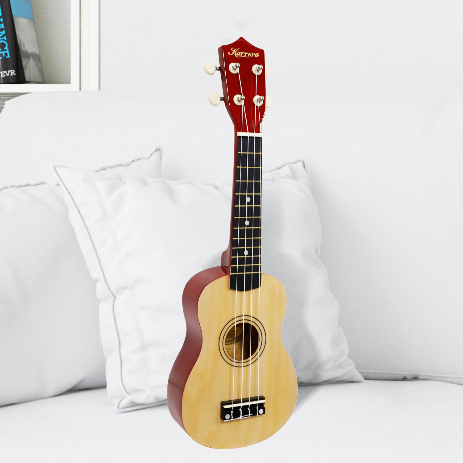 Karrera 21 Inch Natural Wooden Ukulele with Nylon Strings and Geared Tuners