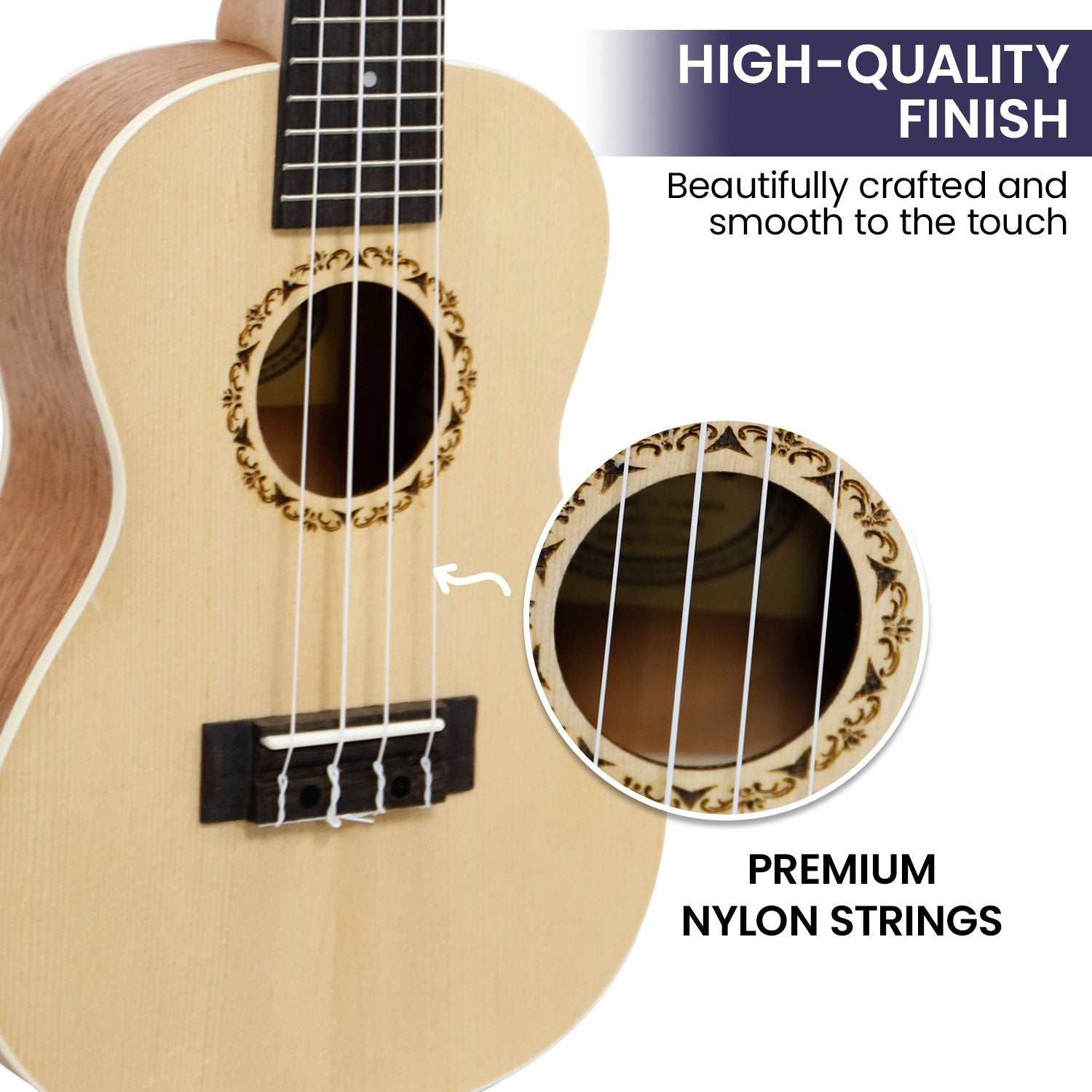 Karrera 23in Natural Wood Ukulele with Nylon Strings & Carrying Bag - SuperSaverAU - view 3
