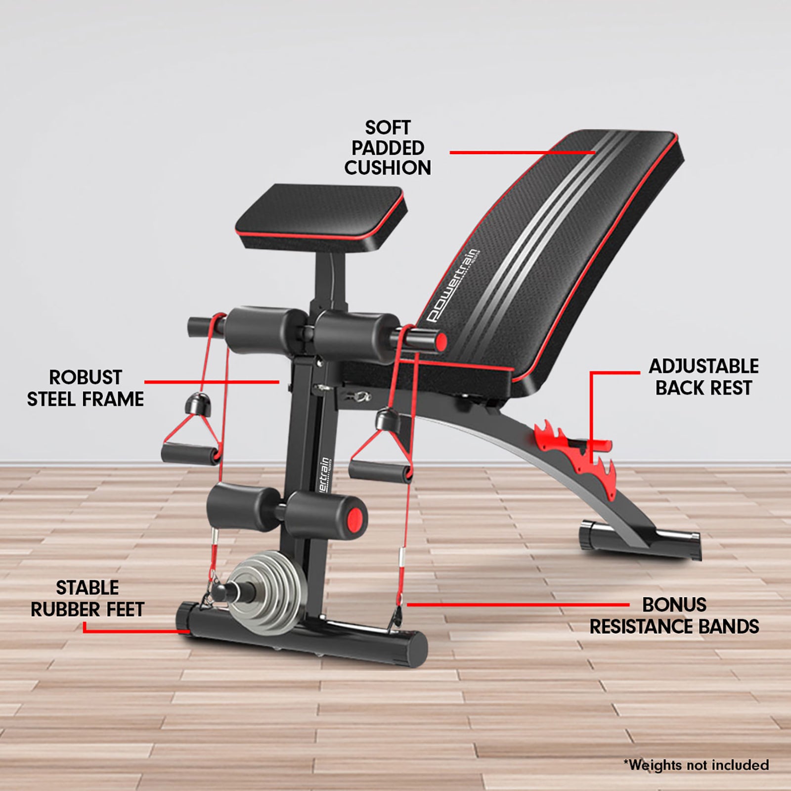 Powertrain Adjustable FID Home Gym Bench with Preacher Curl Pad - 150kg Load - SuperSaverAU - view 8