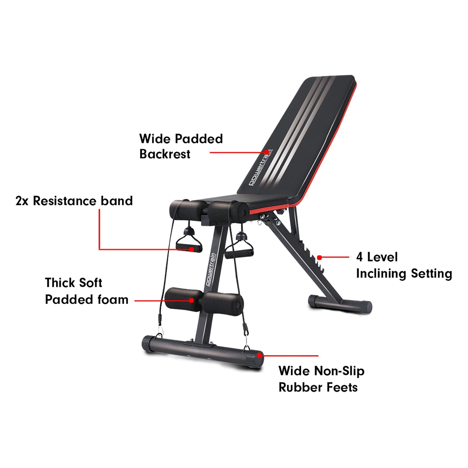 Powertrain Adjustable Incline Decline Exercise Bench Resistance Bands - SuperSaverAU - view 3