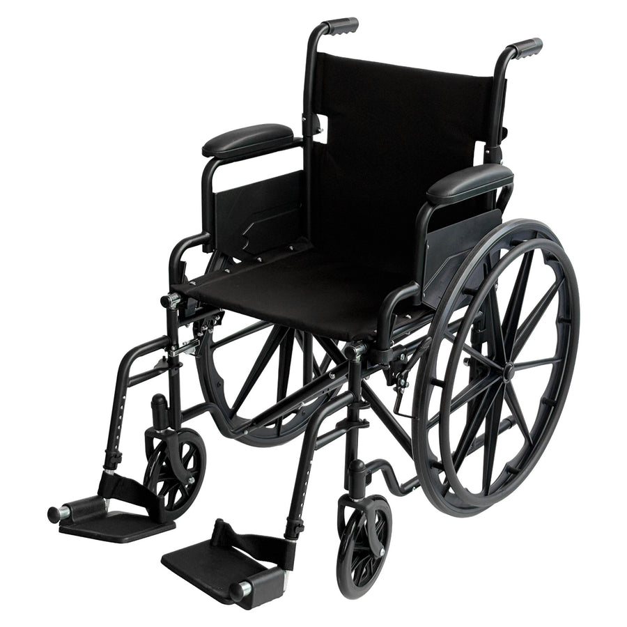 Orthonica Black 24-Inch Foldable Steel Wheelchair with Brakes and Adjustable Footrests
