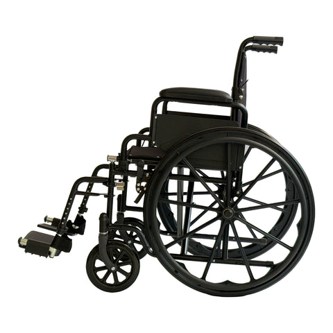 Orthonica Black 24-Inch Foldable Steel Wheelchair with Brakes and Adjustable Footrests