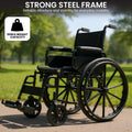 Orthonica Black 24-Inch Foldable Steel Wheelchair with Brakes and Adjustable Footrests