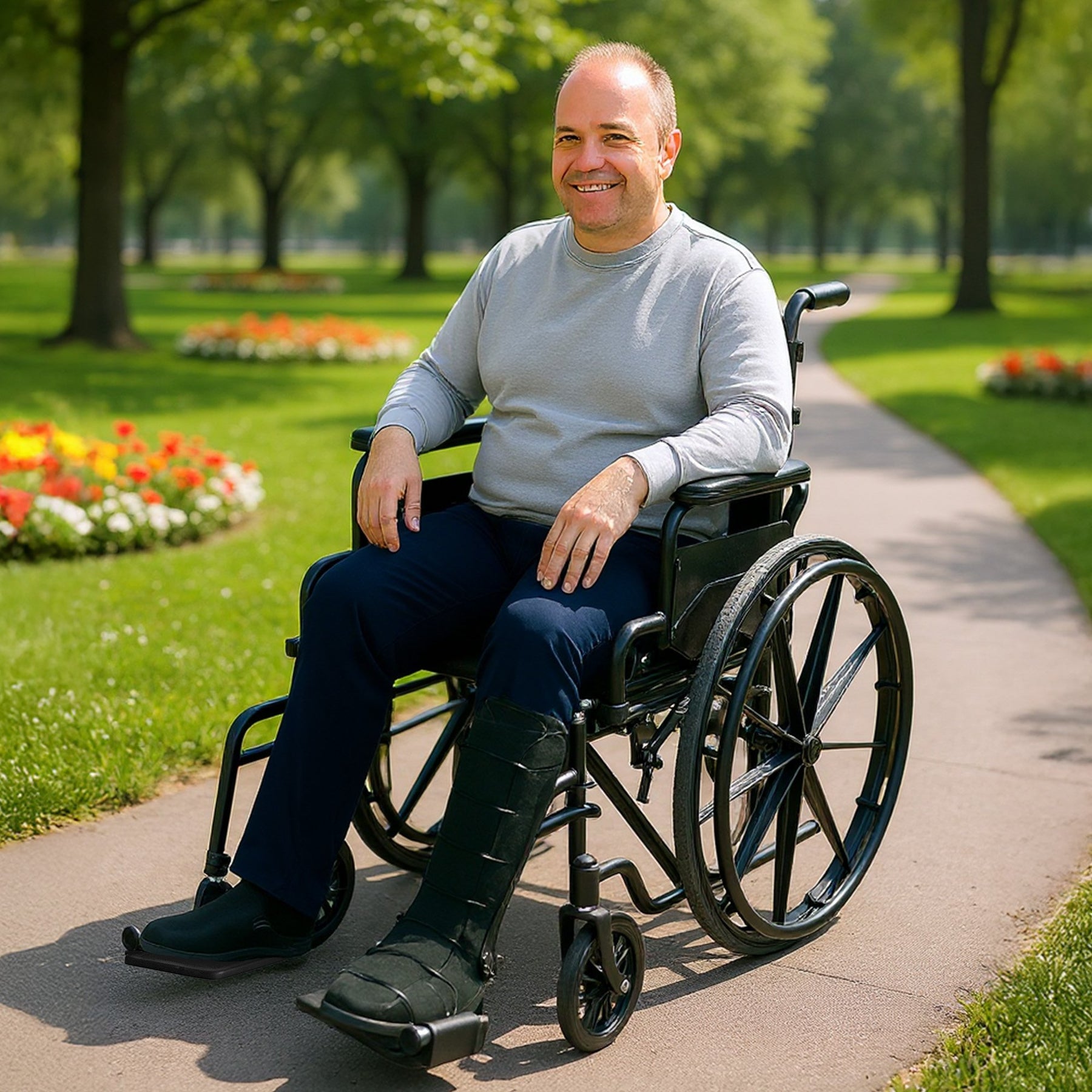 Orthonica Black 24-Inch Foldable Steel Wheelchair with Brakes and Adjustable Footrests