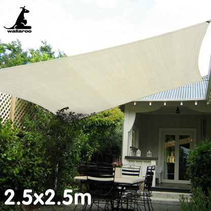Wallaroo Waterproof Shade Sail 2.5x2.5M - UV Blocking, Easy Install, Cream