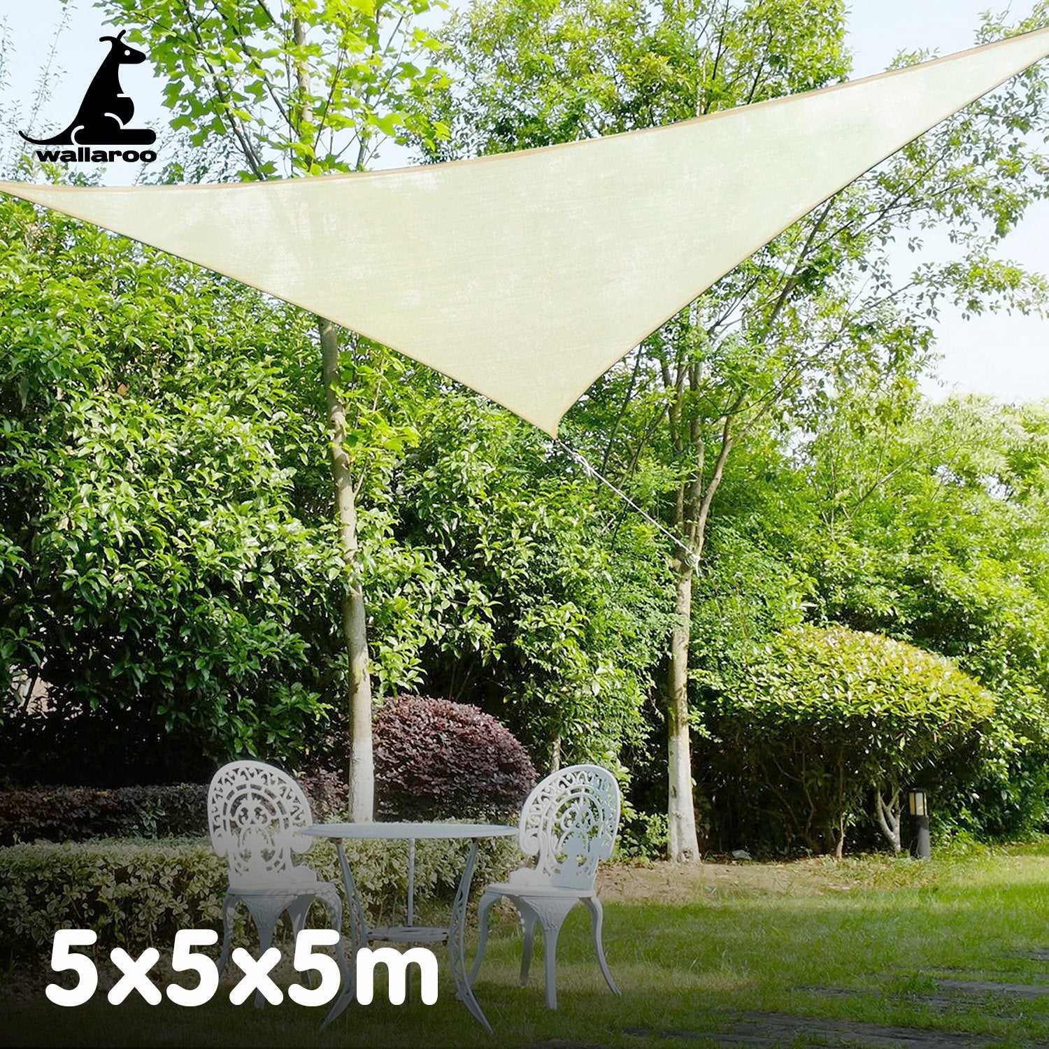 Wallaroo Waterproof Triangle Shade Sail 160GSM UV Block - Sand, 5 x 5 x 5m
