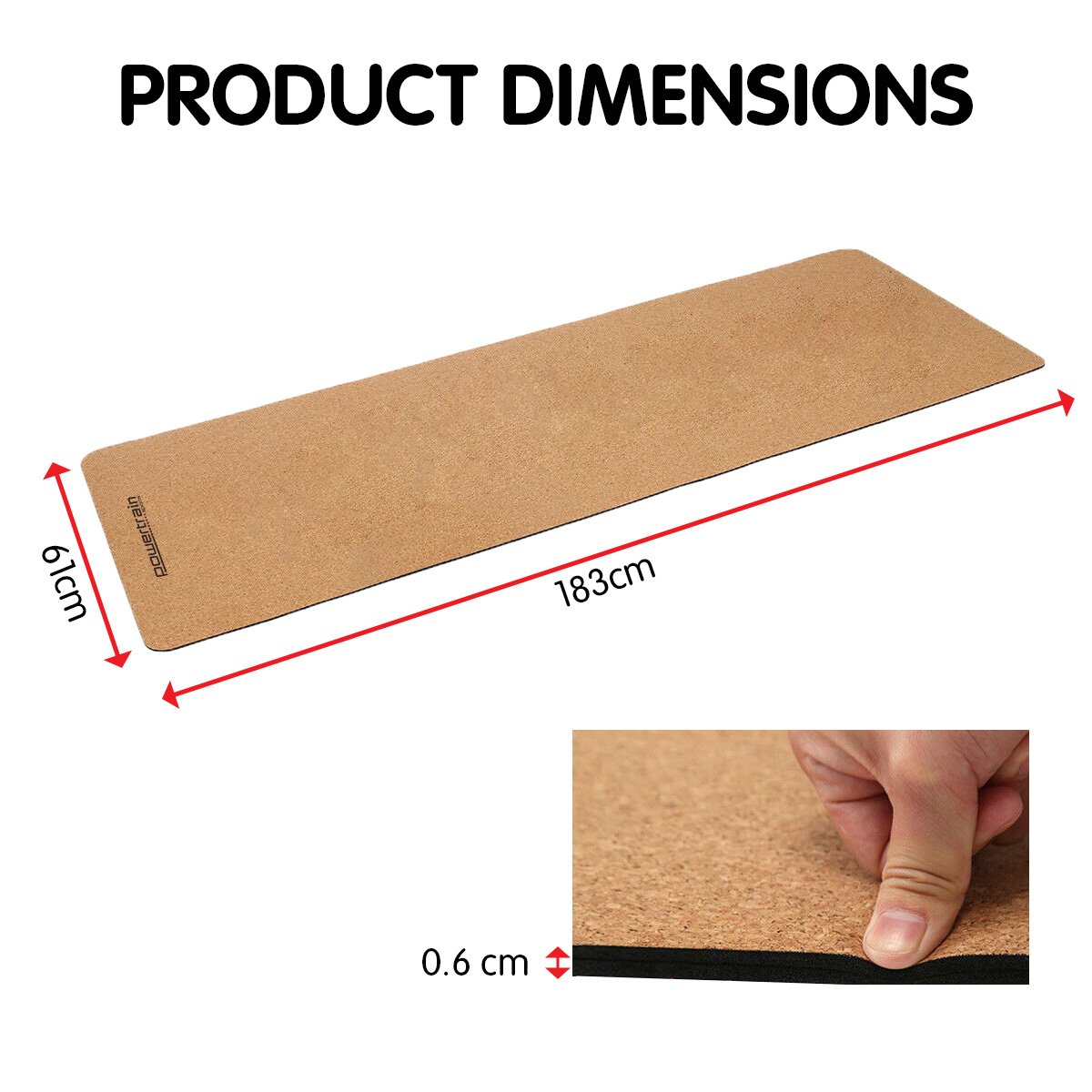 Powertrain Cork Yoga Mat with Carry Straps Home Gym Pilates - Plain - SuperSaverAU - view 4
